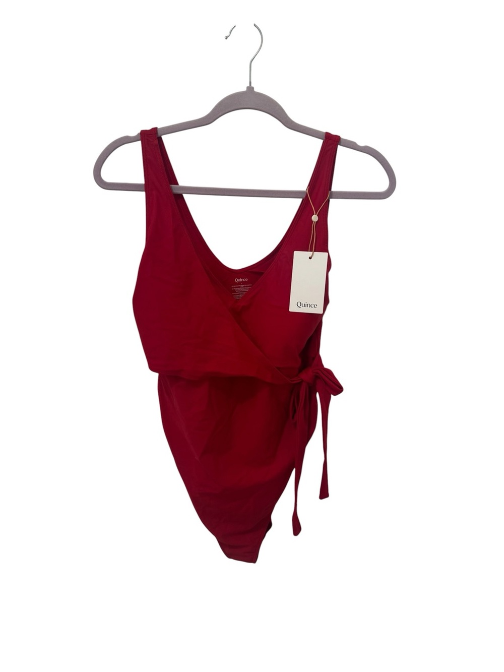 Quince Italian Maternity Wrap One Piece Swimsuit Red Large - Picture 2 of 5
